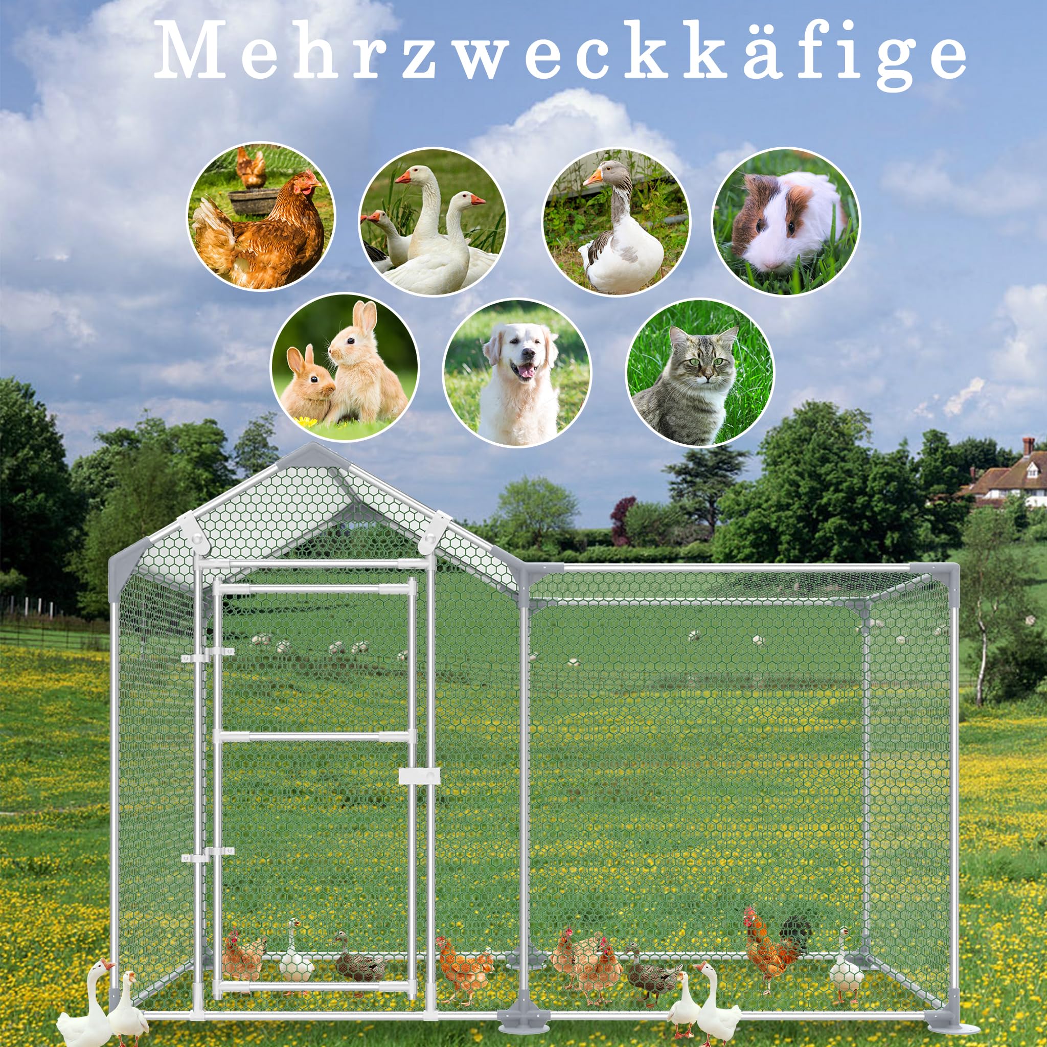 Hommdiy Hühnerstall 3x1x1,5m - Freilaufgehege Mit PE-Dach