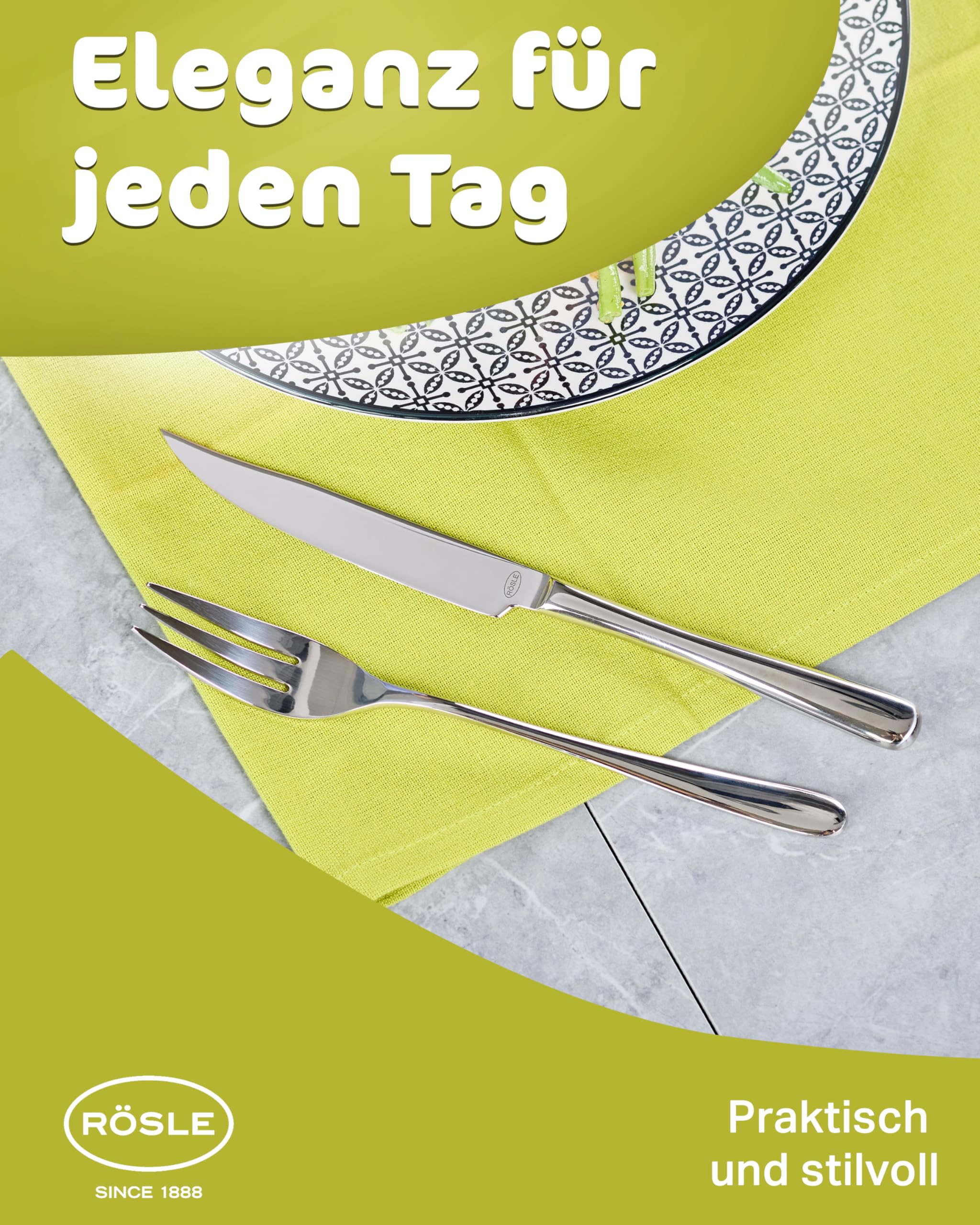RÖSLE PASSION Steakbesteck 12-teilig – Hochwertiges Steakbesteck Set für 6 Personen aus Edelstahl 18/10 und Klingenspezialstahl – Hochglanzpoliert, Spülmaschinengeeignet, in Eleganter Geschenkbox