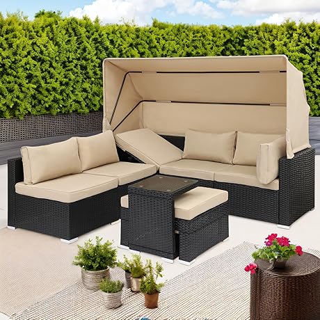 MAGIC UNION 7-Piece Outdoor Daybed with Canopy