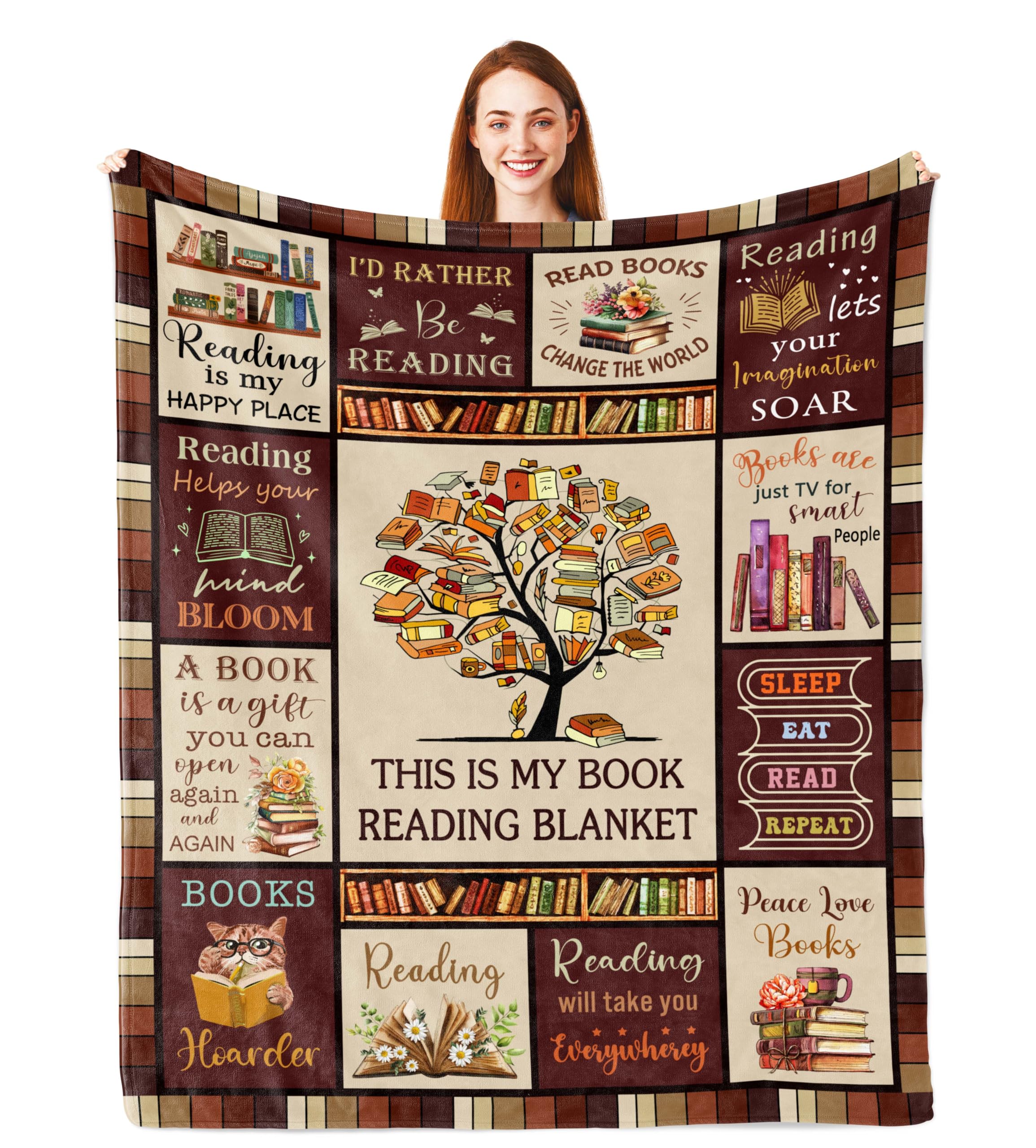 Parcae Book Lover Blanket - Reading Gift for Women/Men, Librarian, Bookish Enthusiasts - 150x130CM, Multicolored