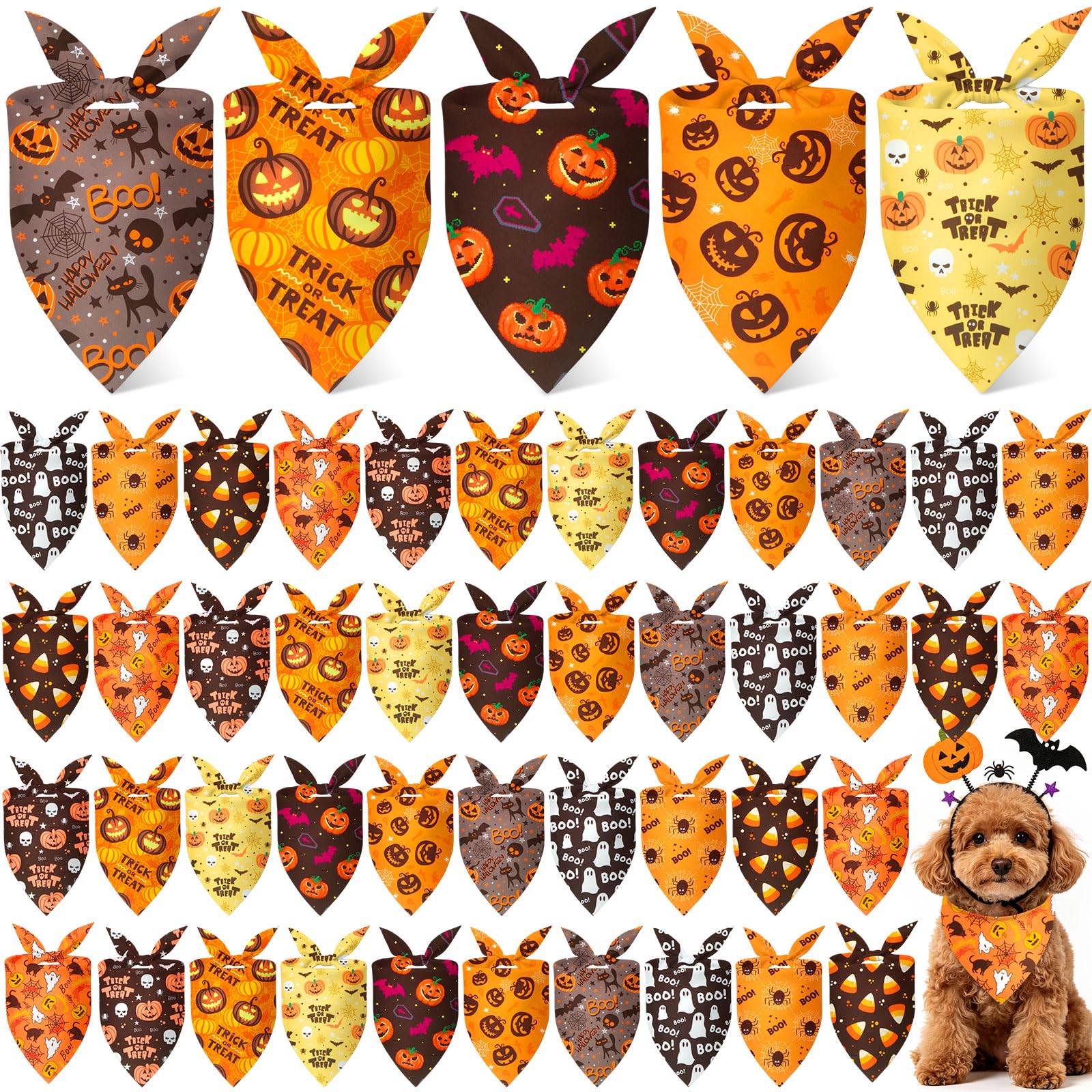 Weewooday 50 Pcs Halloween Dog Bandanas Bulk for Charm Small Pets