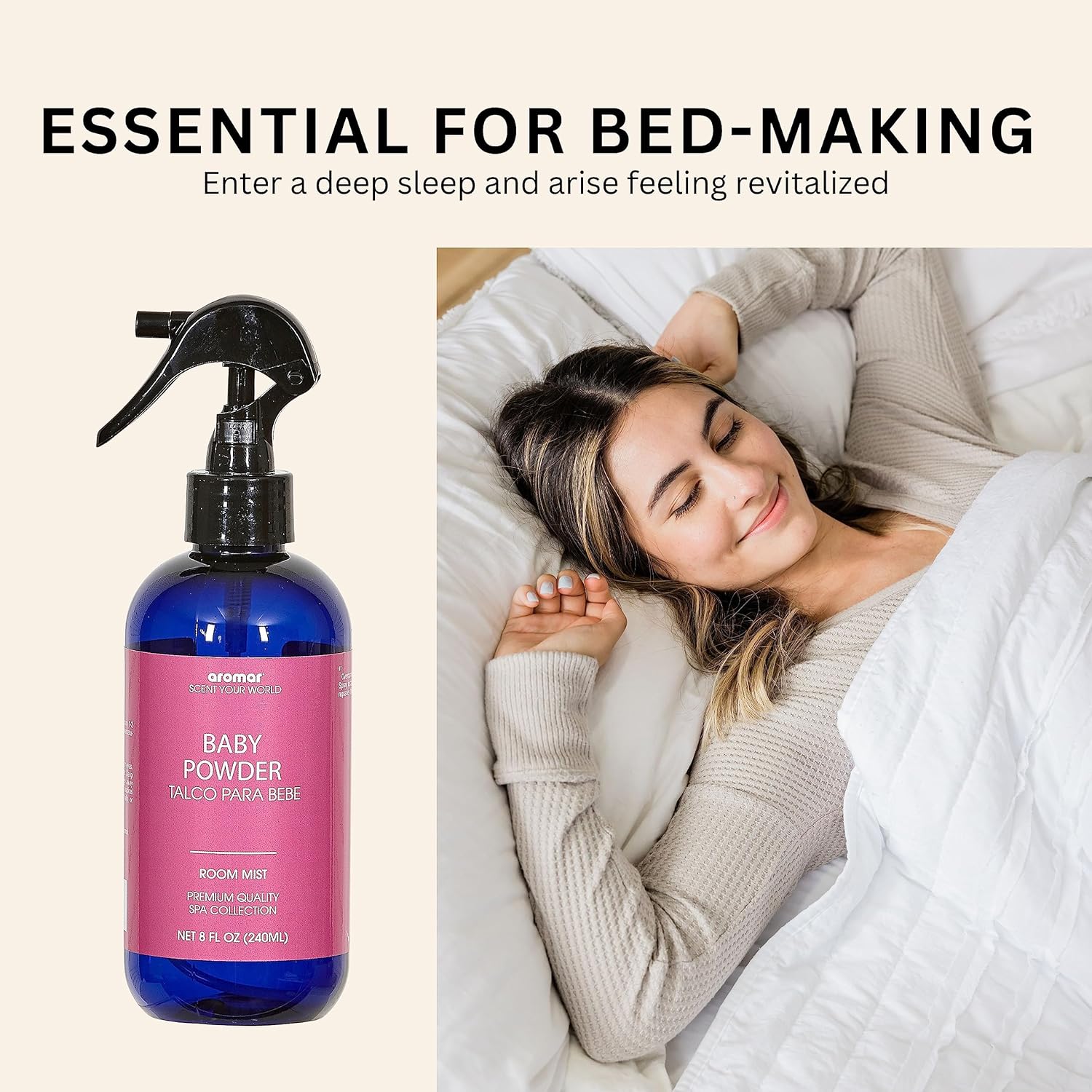 Aromar Essential Room Mist and Fabric Spray with Natural Freshener Aromatherapy for a Fresh and Rejuvenated Home 8 oz (Baby Powder+Channel#5+Honey Rose)