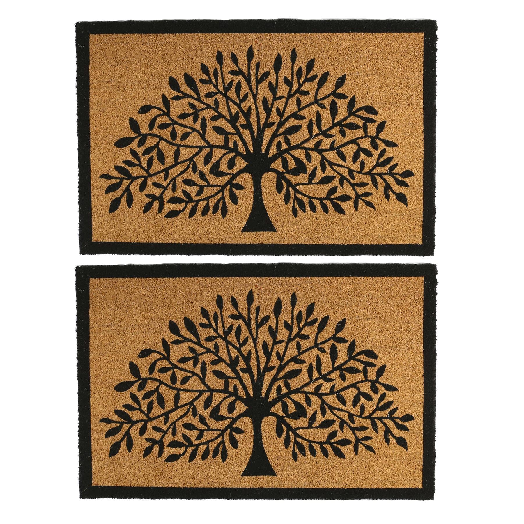 Nicola Spring Coir Door Mats - 90 x 60cm - Tree of Life - Pack of 2 - Decorative Indoor Front Door Floor Mat Entry Dirt Trapper Rug Outdoor Boot Scraper Non Slip Backing Doormat
