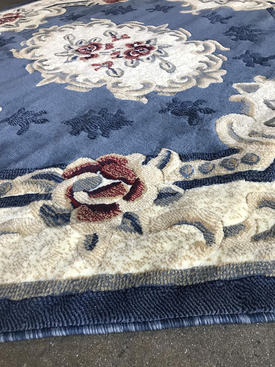 emirates Traditional Octagon Aubusson Floral Oriental Rug Light Blue Beige & Red Design 507 (5 Feet 3 Inch X 5 Feet 3 Inch)