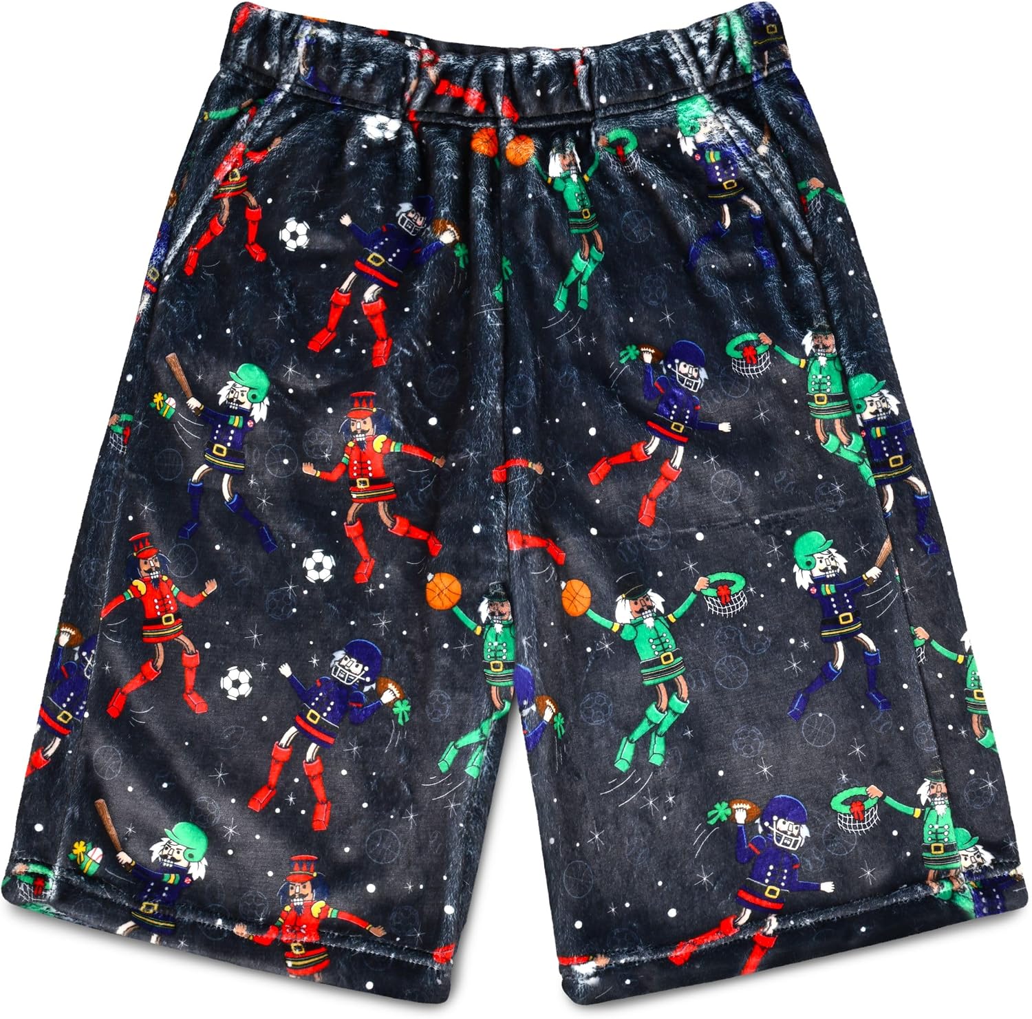 iscream Big Boys Silky Soft Plush Fun Print Fleece Shorts - Holiday Friendship Collection