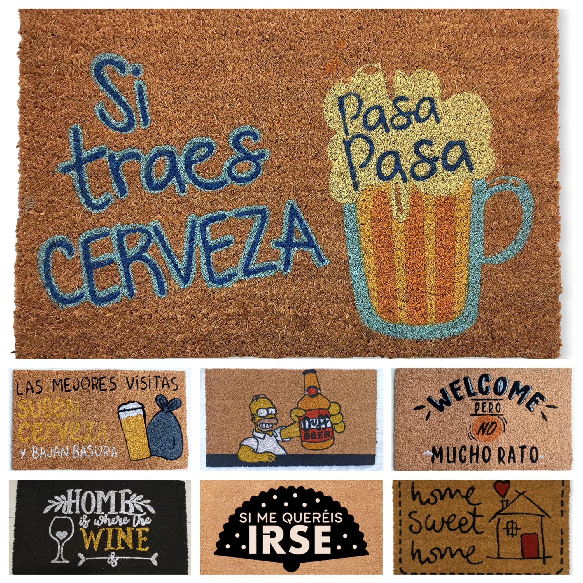 DONATELLA Felpudo Coco Dibujo con Base Antideslizante de PVC - 40x70 cm, Cerveza