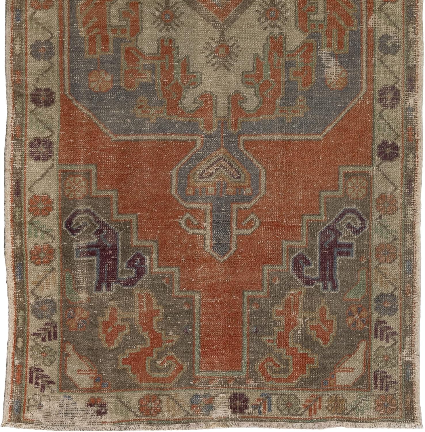 3.7x7.7 Ft Traditional Handmade 1960's Tribal Carpet from Turkey, 100% Wool. C1378
