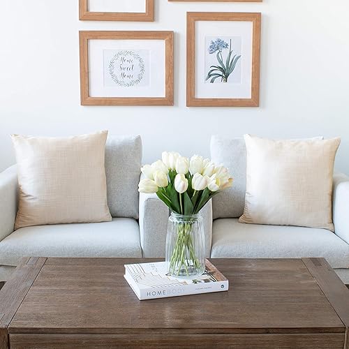 Miniatura 5 de The White Petals Almohada de color crema (juego de 2 fundas, seda cruda sintética, crema, 18 x 18 pulgadas)