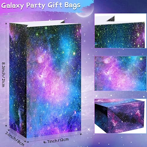 Miniatura 2 de Containlol Paquete de 28 bolsas de papel para recuerdos de fiesta de galaxia, bolsas de dulces con estampado de galaxia espacial, bolsas de