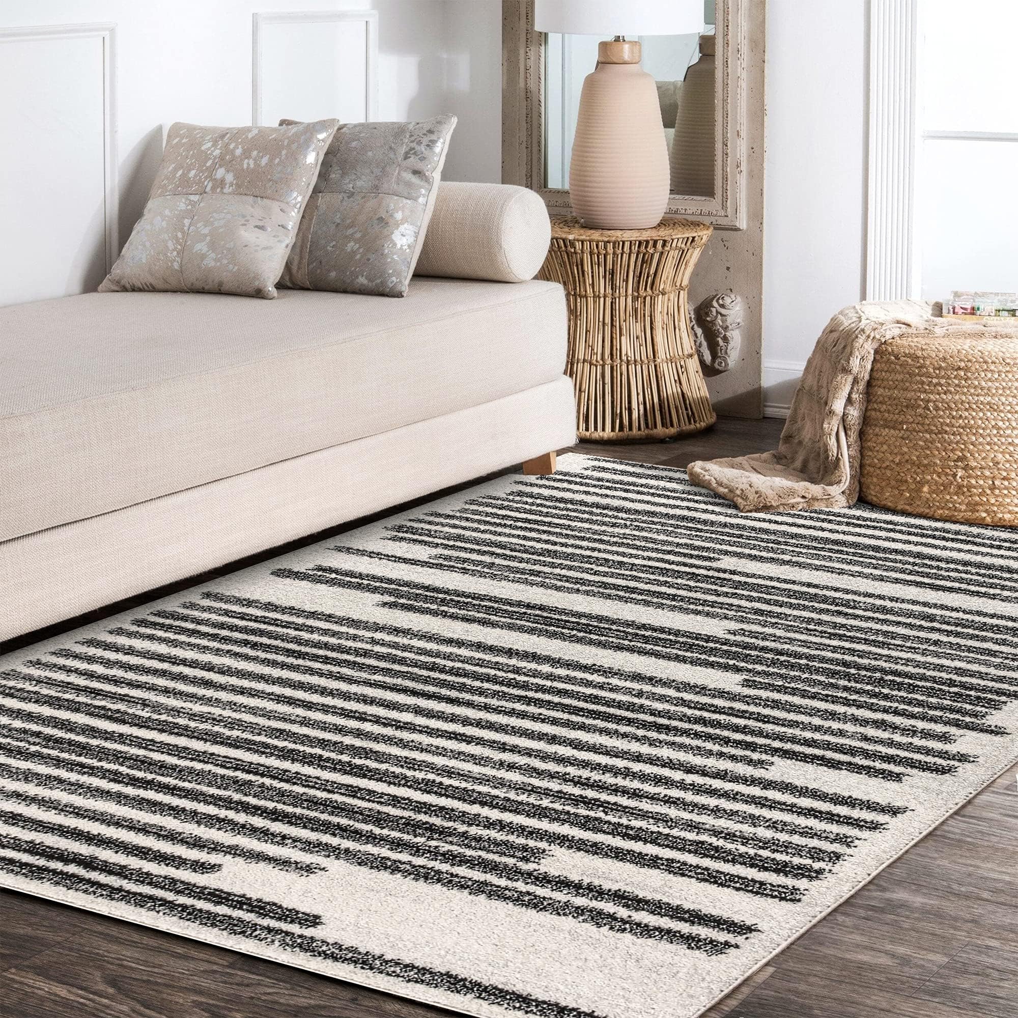 JONATHAN Y Khalil Modern Berber Stripe Area Rug, 3' X 5', Cream/Black
