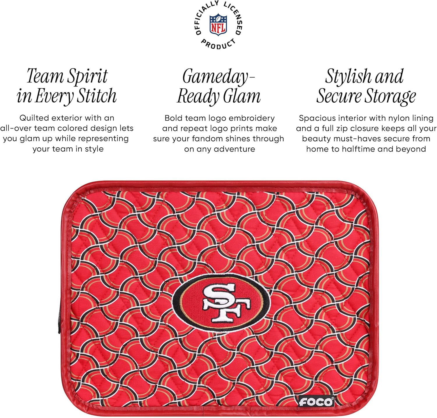FOCO NFL Logo Quilted Printed Cosmetic Toiletry Bag, Team Color