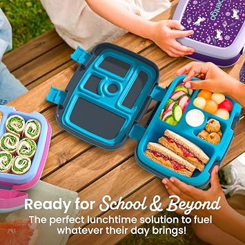 Bentgo Kids Prints Leak-Proof, 5-Compartment Bento-Style Kids Lunch Box - Ideal Portion Sizes for Ages 3-7, Durable, Drop-Proof, Dishwasher Safe, PFAS & BPA-Free Materials (Sharks)