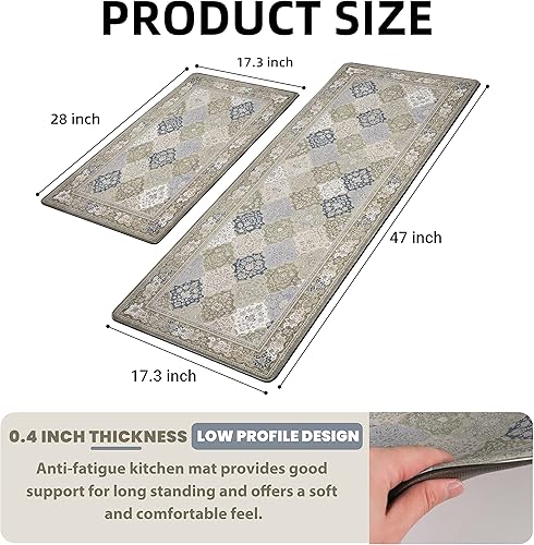 Miniatura 3 de keensoft Juego de 2 alfombras de cocina estilo bohemio, antifatiga de 0.4 pulgadas de grosor, estilo granja, vintage, bohemio, para cocina,