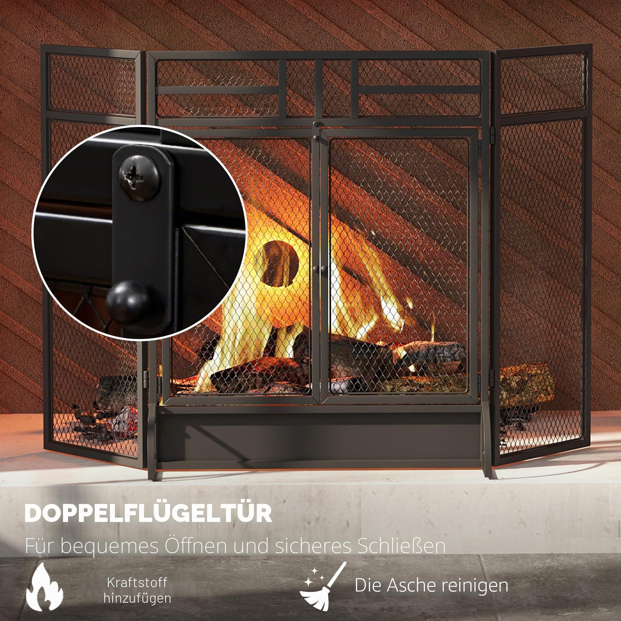 HOMCOM 3-teiliger Kamin-Schutzschirm, Metallgitter-Feuerschutz, Schwarz