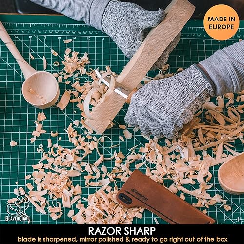Miniatura 5 de BeaverCraft Sloyd Knife C4s - Cuchillo para tallar madera de 3.14 pulgadas con funda de cuero, cuchillo de cincel para tallador de madera, cuchillo