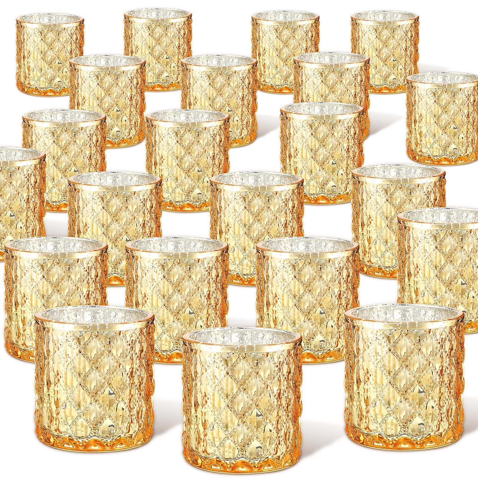 48 Pieces Votive Candle Holder Tealight Candle Holders Bulk Gold Glass Candle Holders Speckled Glass Votives for Wedding Centerpiece Birthday Party Supplies Table Decor, 2.76 x 2.95 inch