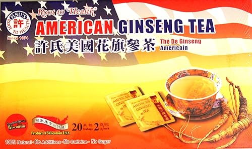 Root to Health - Té de ginseng americano, 20 bolsas de té fabricadas en Estados Unidos, 100% natural