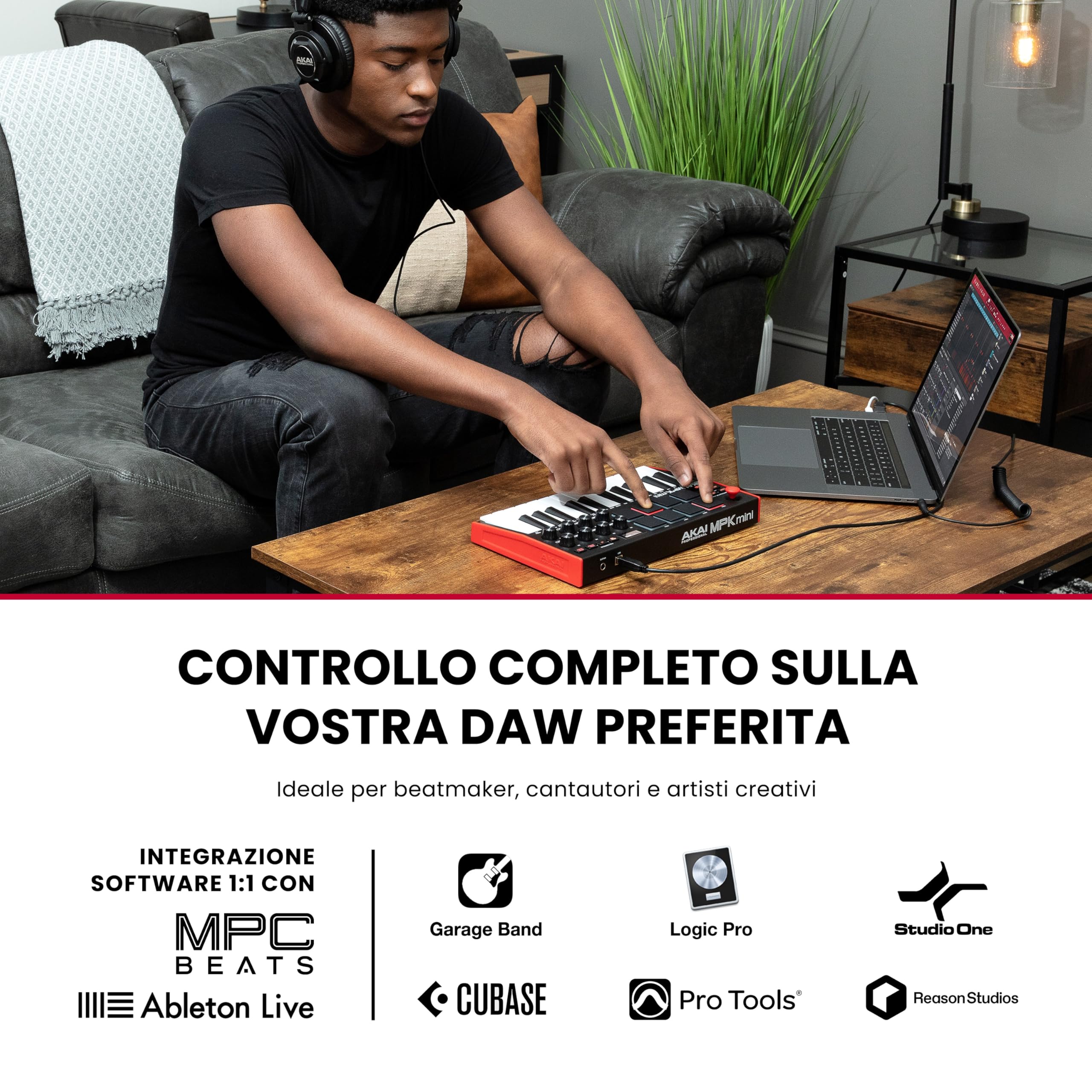 Akai Professional MPK Mini MK3 - Tastiera MIDI Controller USB a 25 Tasti con 8 Drum Pad Retroilluminati, 8 Manopole, Software e Native Instruments Sound Package (NKS Integration)