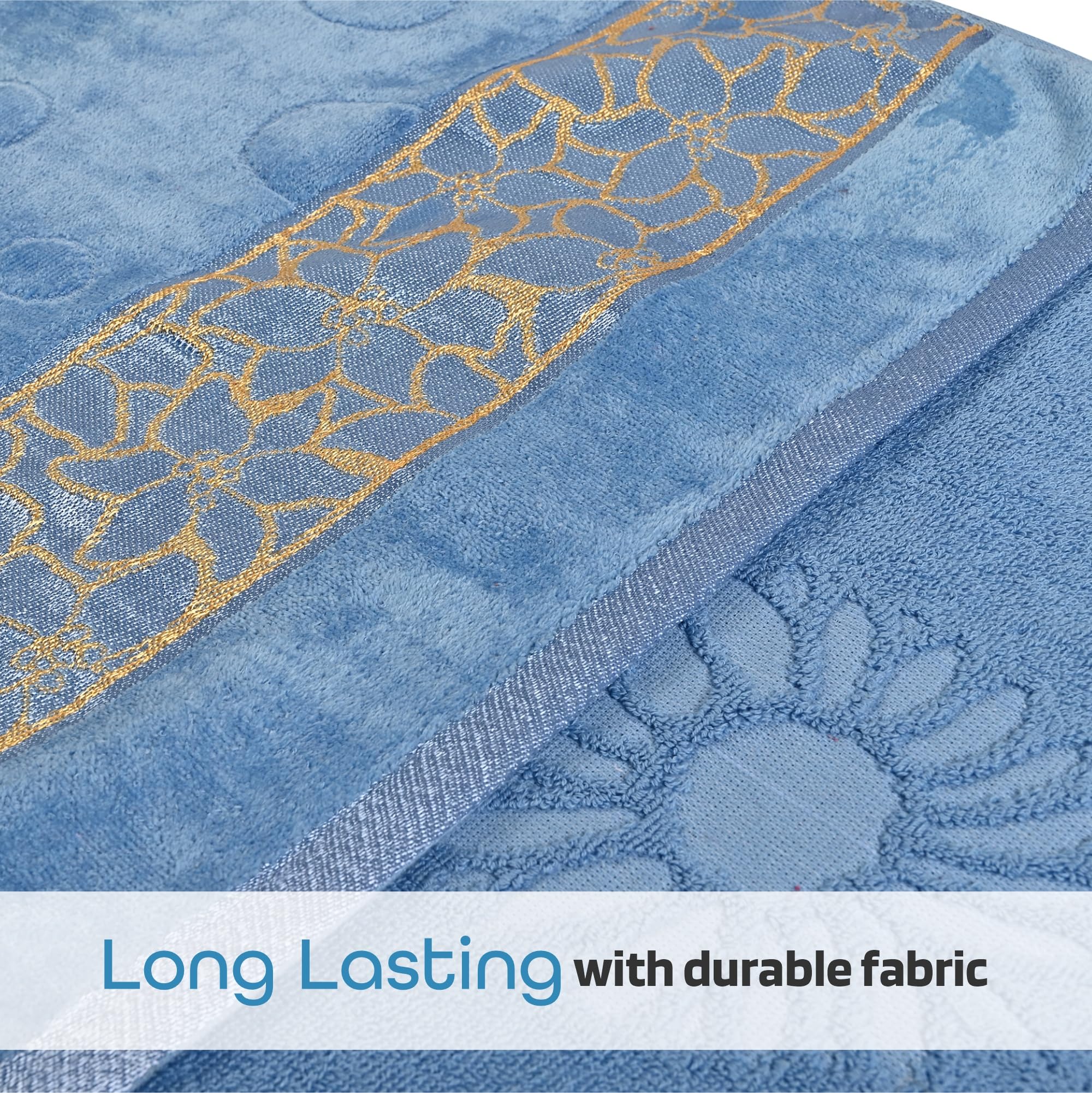 Urbane Home Pack of 2 Soft Cotton Bathing Towel for Men/Women | 450 GSM Fade/Wrinkle Resistant Towels | 30x60 Inches - Velvet Grey & Blue 3