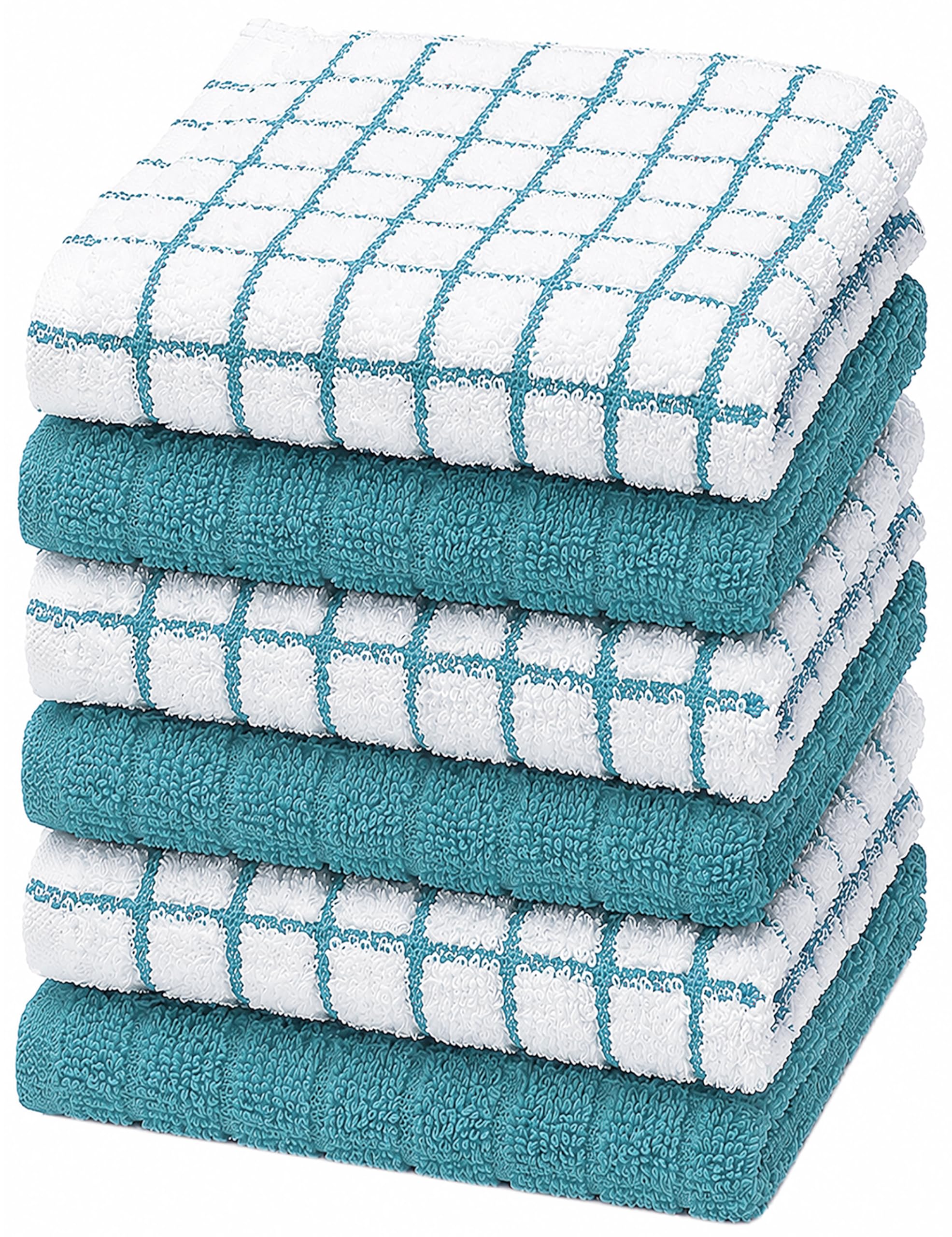Bumble Dish Cloths (6-Pack), 100% Cotton Kitchen Towels, 12"x12" - Aqua