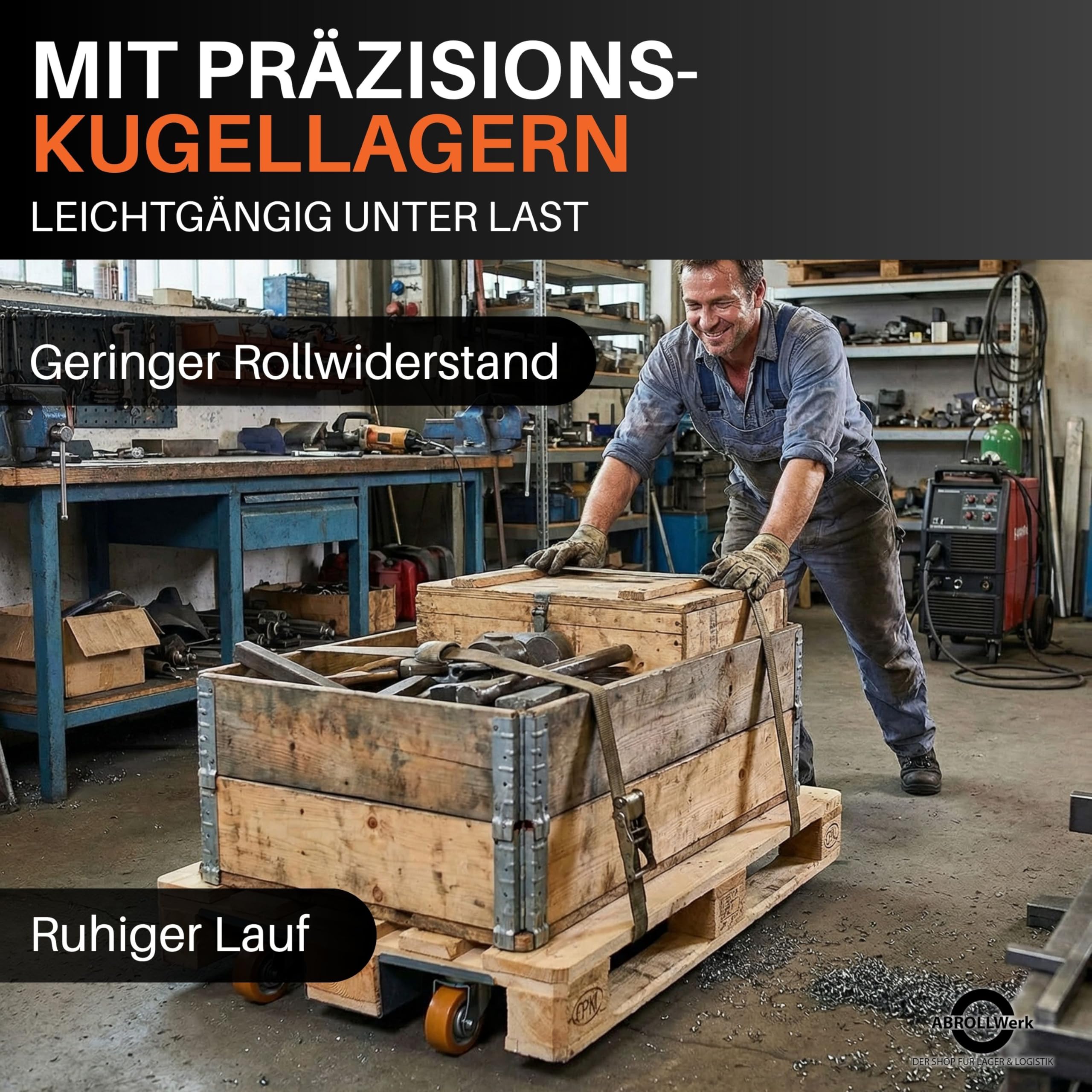 2er Set Euro-Palettenroller mit Lenkrollen, ø 100 mm Aluminium Radkörper & Polyurethan Lauffläche, Kugellager – Robuste Lagerhilfe für Industrie & Werkstatt, Hubwagen Alternative