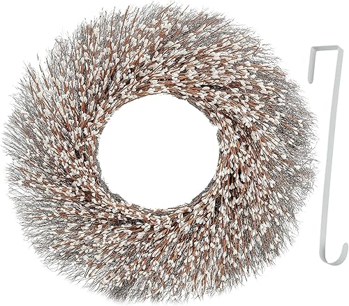 Coronas para puerta delantera, coronas de bayas blancas de 24 pulgadas, bayas artificiales de año completo, corona hecha a mano con 1 colgador de