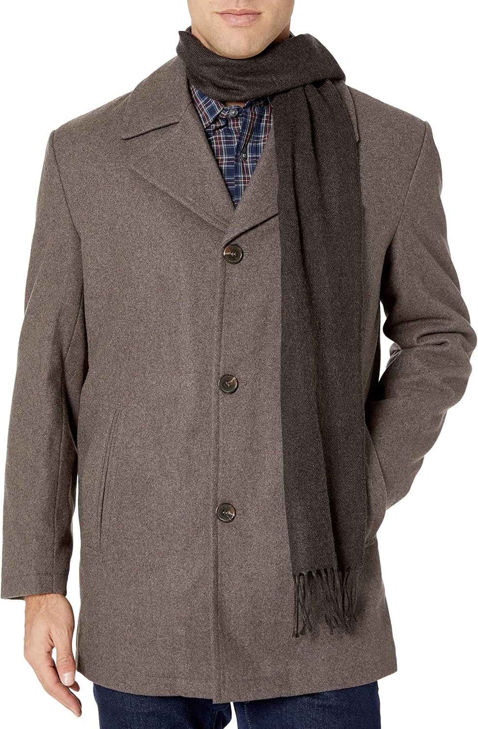 Wool Blend Car Coat with Scarf 