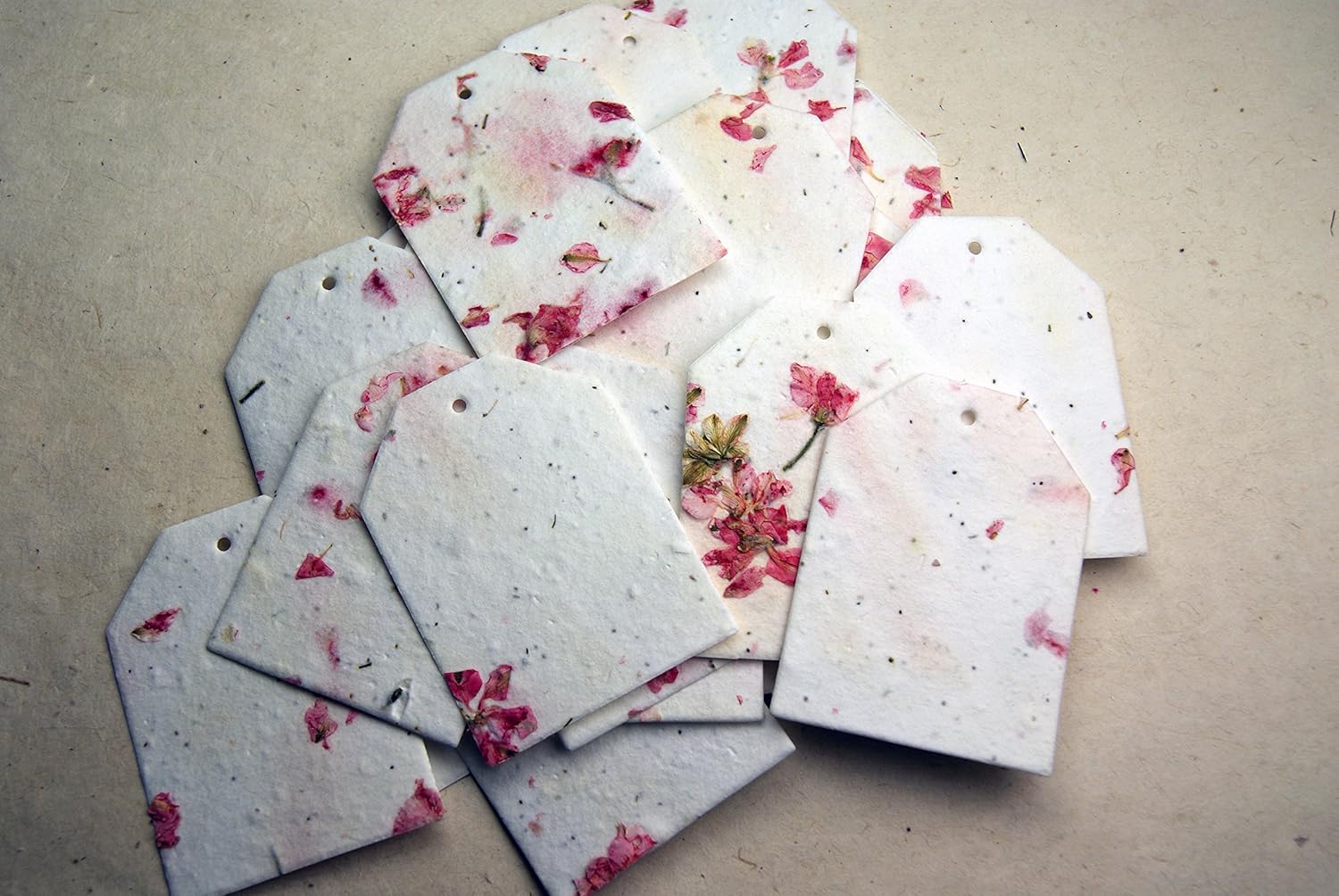 Of The Earth Handmade Paper - Wildflower Seed Paper Hang Tag - 2.5" x 3" - Set of 32 - Pick Your Paper (24s Pink Petal)