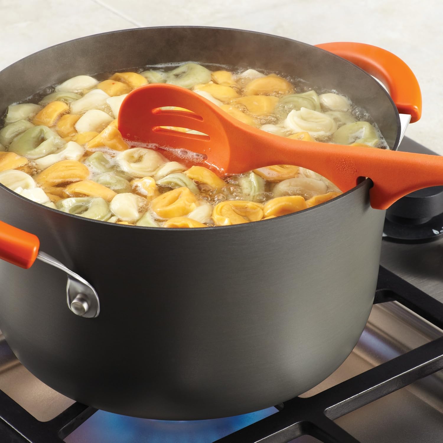 Rachael Ray Tools and Gadgets Three-Piece Tool Set with Lazy Slotted Spoon, Lazy Spoon and Lazy Tongs, Orange
