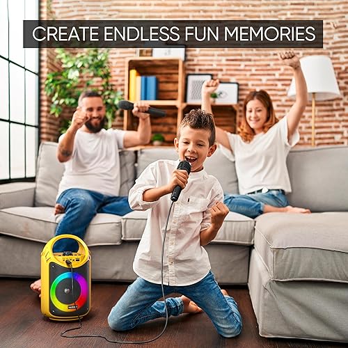 Miniatura 20 de MASINGO Máquina de karaoke para niños y adultos con 1 micrófono inalámbrico de karaoke y 1 micrófono con cable, altavoz portátil PA con luces LED