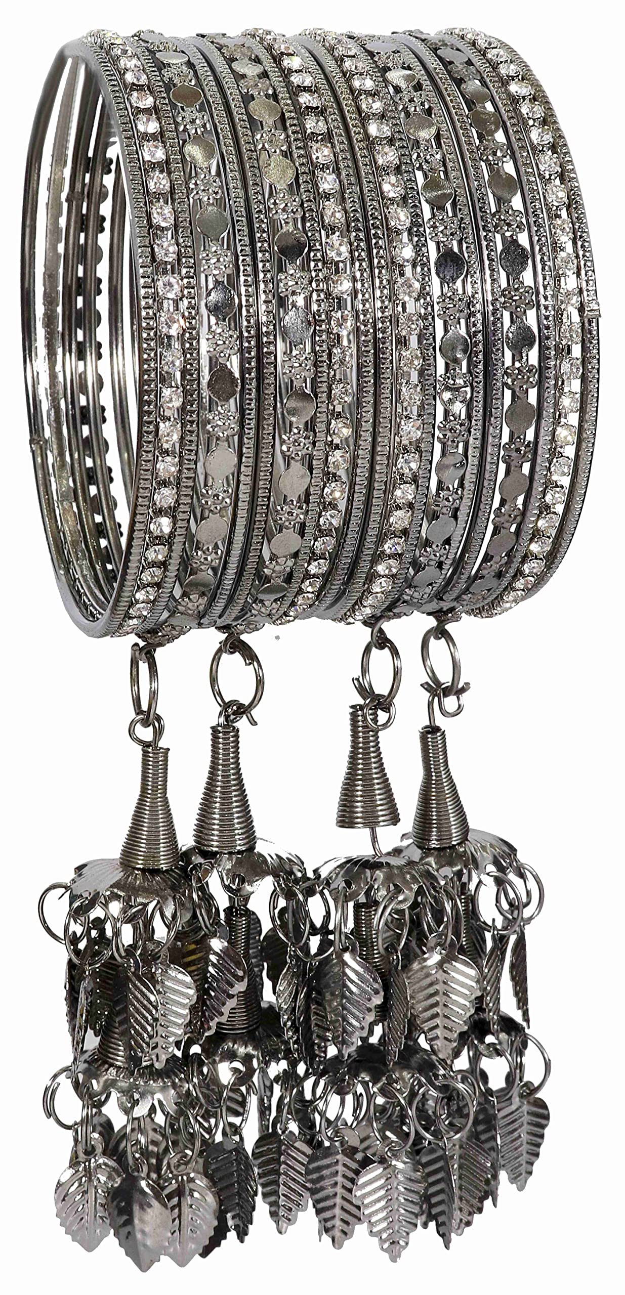 NMII Metal with Zircon Gemstone Studded Glossy Finished Chilai Latkan Bangle Set For Women and Girls, (SM18_Grey_2.2 Inches), Pack Of 20 Bangle Set (B0BD4KXL3P) Amazon Price History, Amazon Price Tracker