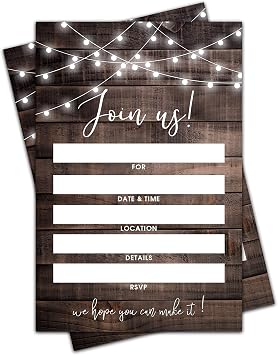 Join Us Invitations with Envelopes - Rustic Wooden All Occasion Invitations For Bridal or Baby Shower, Wedding, Engagement, Birthday, Anniversary, 25 Invites With Envelopes - 007JOIN