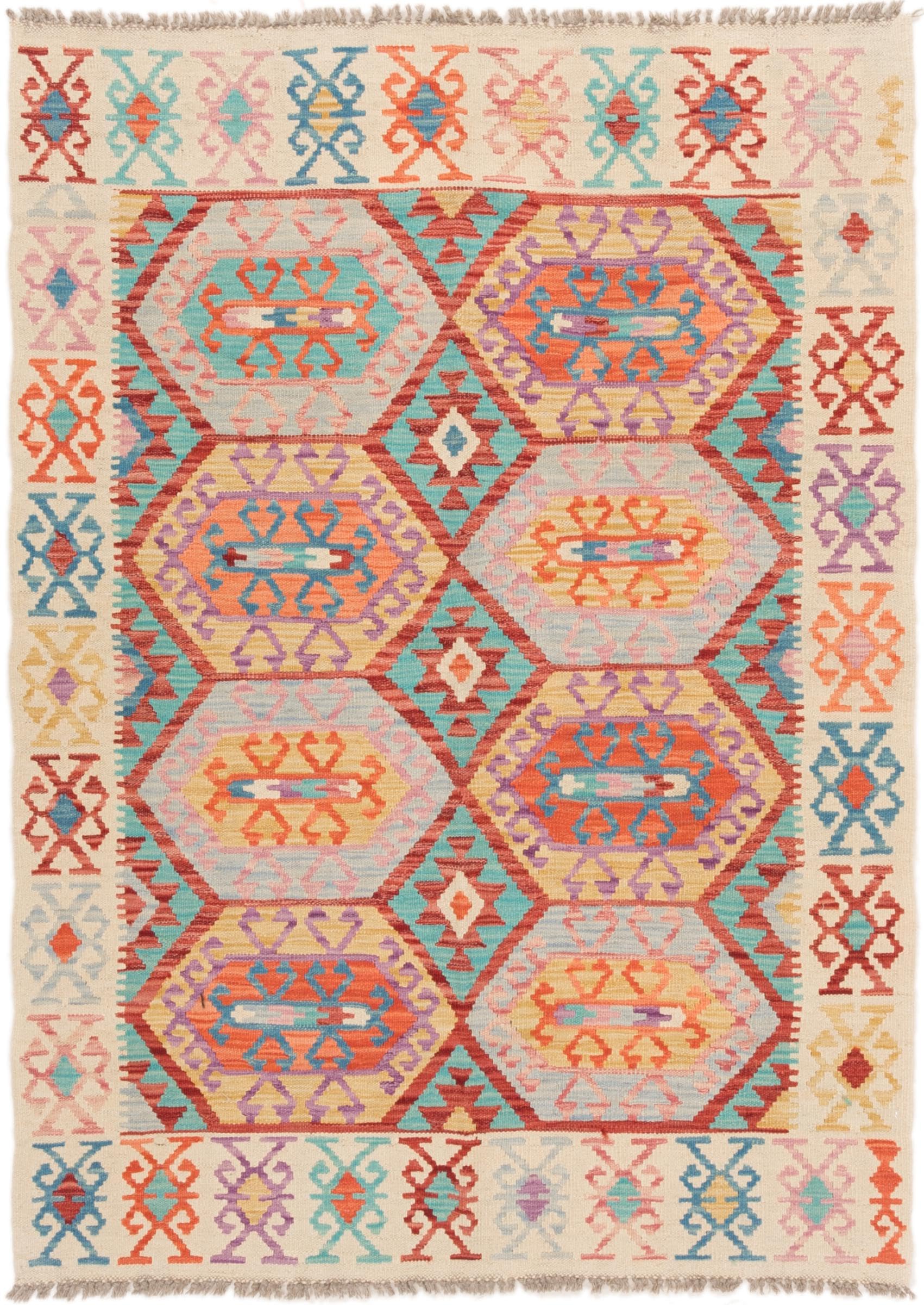 Tapis laine Kilim Afghan tissé main pour un salon chaleureux de 127x175 cm