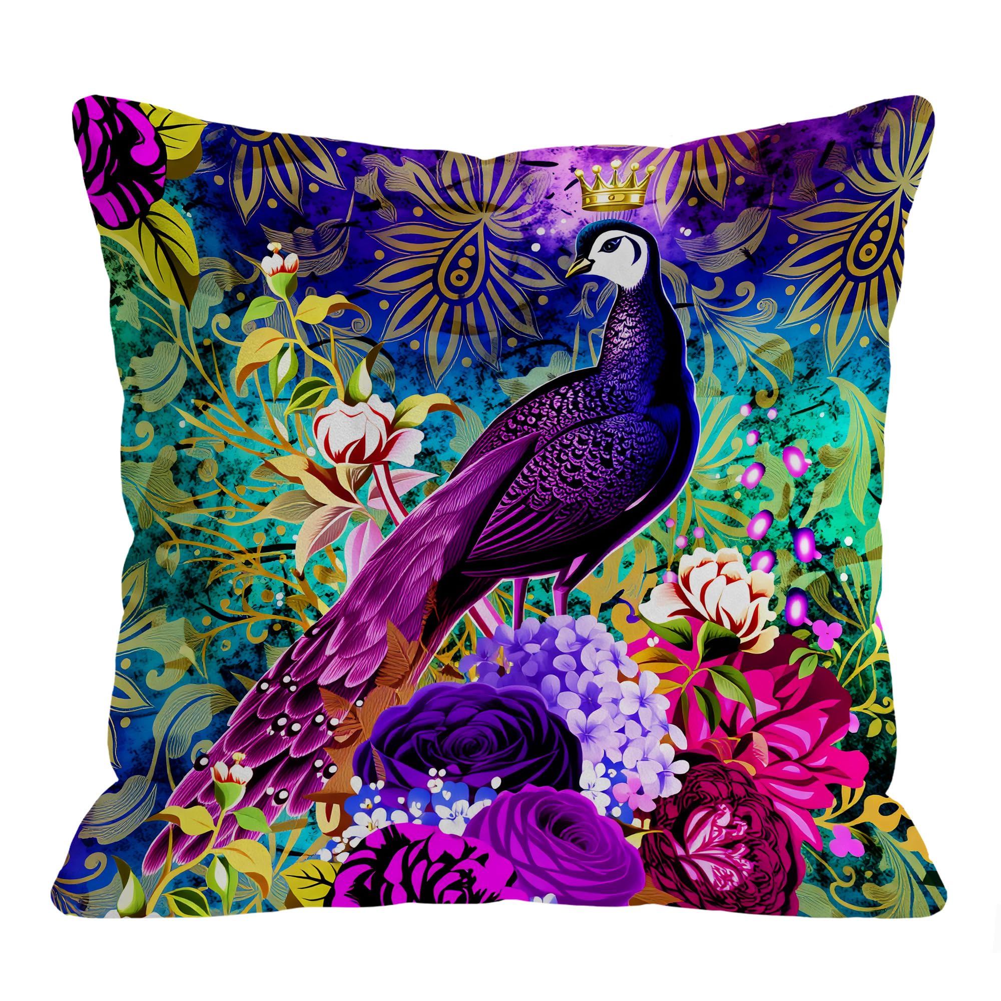 LASLEN Vintage Peacock Cushion Covers 45 x 45 cm Decorative Throw Pillow Covers Square Throw Pillow Case 18 x 18 Inch Pillowcases for Sofa Couch Bed Decor