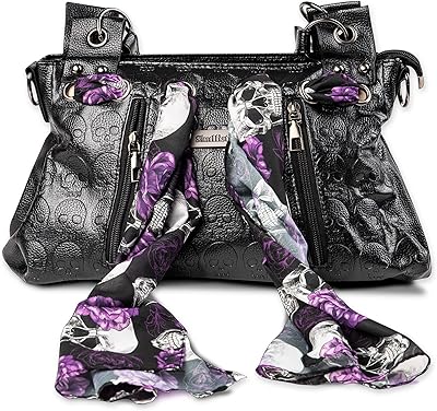 Skullistic Gothic Women Embossed Skull Shoulder Bag Set, PU Roomy Handbag