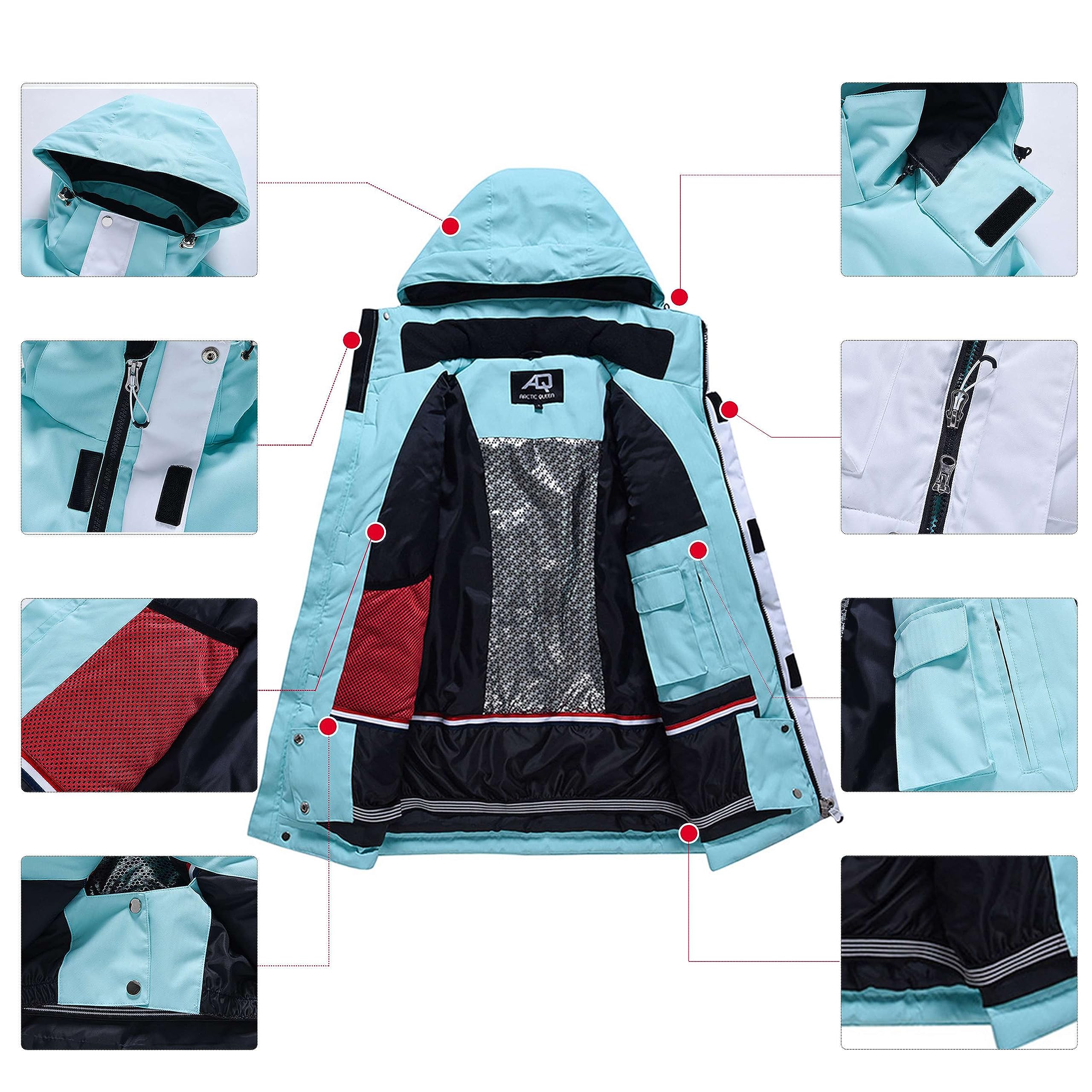 HOTIAN Giacca da sci da donna, 2 pezzi, set da sci da donna, impermeabile, antivento, invernale, caldo, sci, neve, set da snowboard