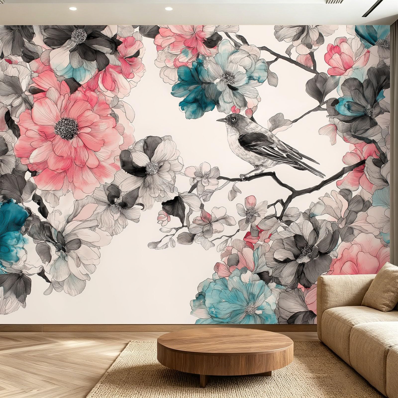 Papier peint fleurs et oiseaux pour créer un salon chinois luxueux
