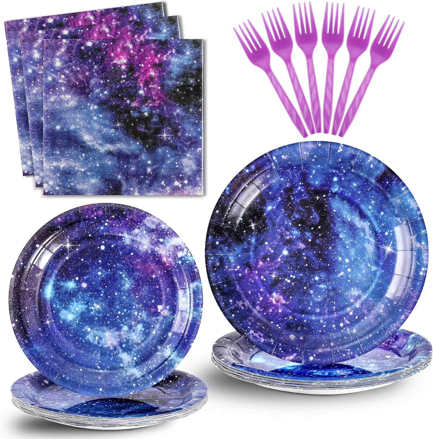 SCIONE 96PCS Space Galaxy Party Plates Outer Space Theme Party