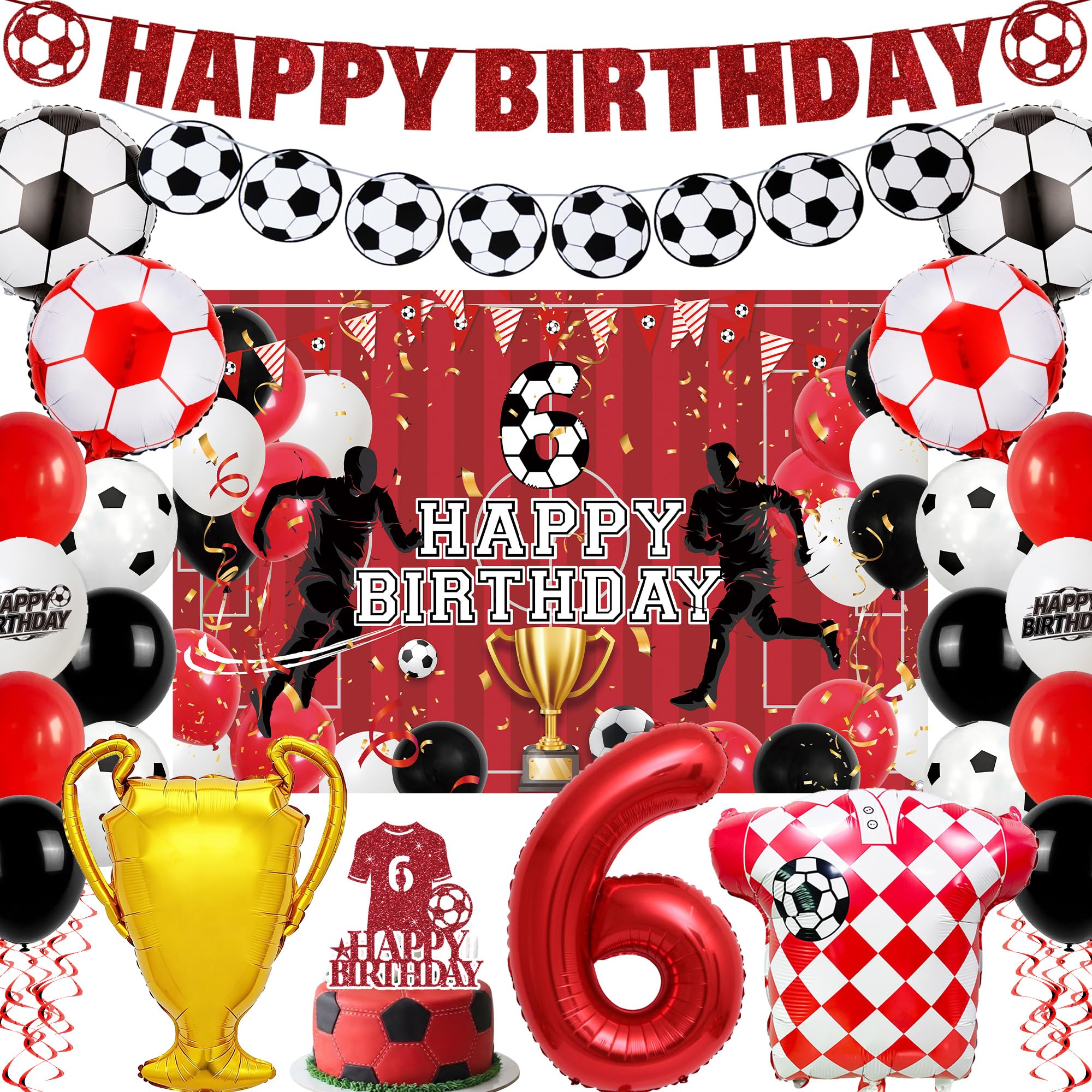 Football 6th Birthday Decorations, Happy Birthday Banner and Balloons
