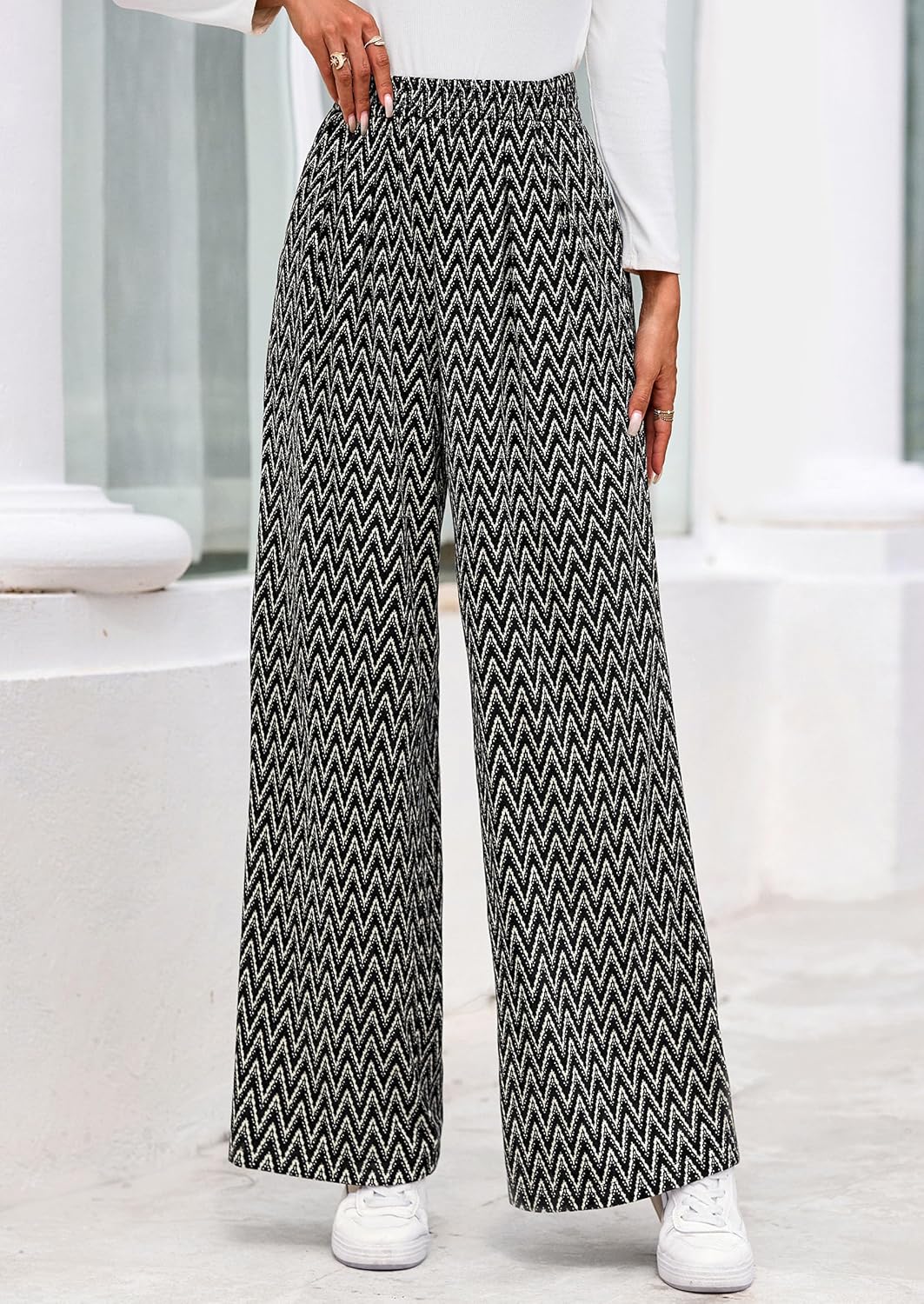 PRETTYGARDEN Casual Women's Pants 2026 Elastic Waist Palazzo Long Pajama Wide Leg Trousers Knit Fall Outfits with Pockets - Image 2