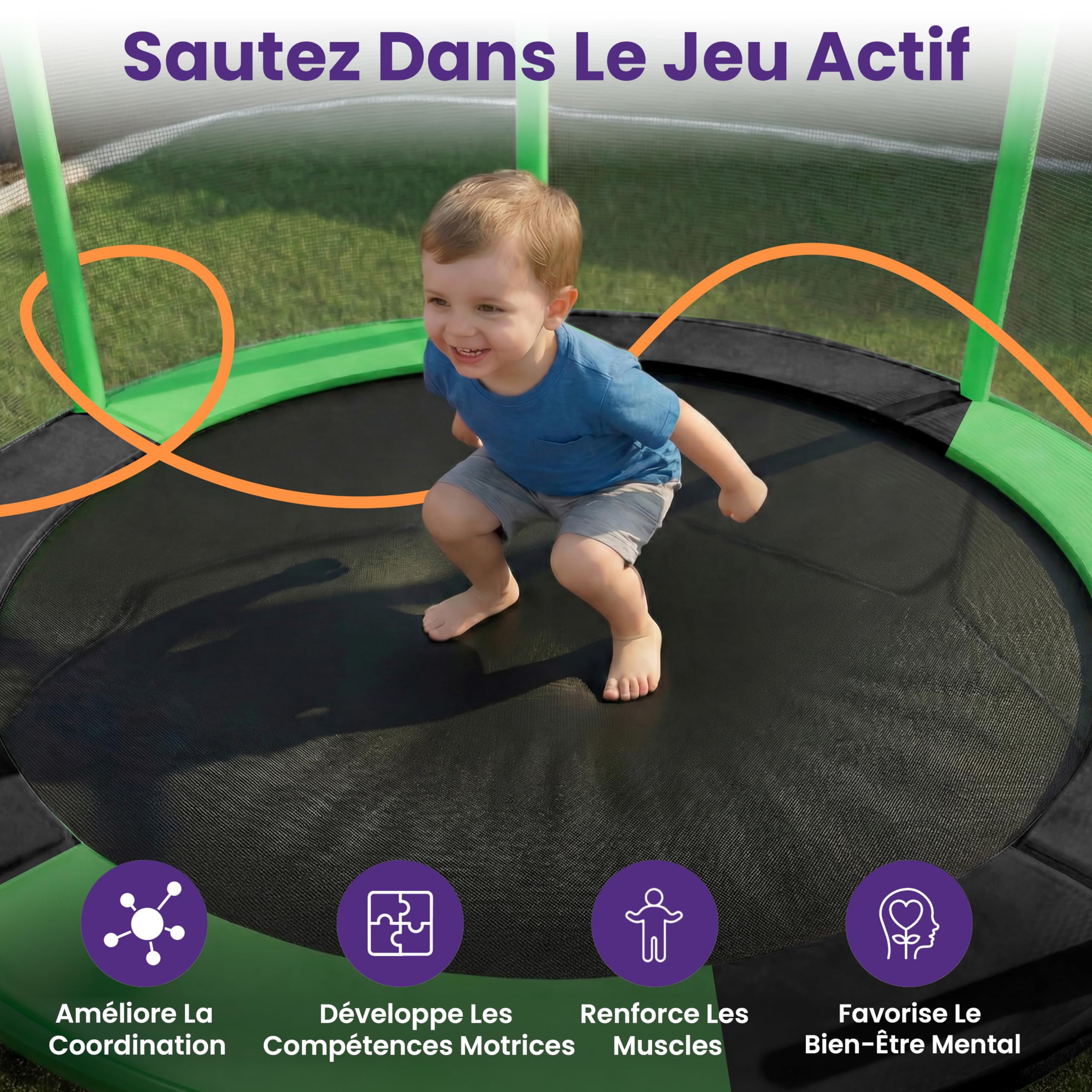 Hurtle Trampoline Enfant 140 cm avec Filet de Sécurité – Trampoline Jardin et Intérieur avec Balançoire, Sac de Frappe, Anneaux, 20 Balles, Structure Stable, Jeux Actifs dès 3 Ans