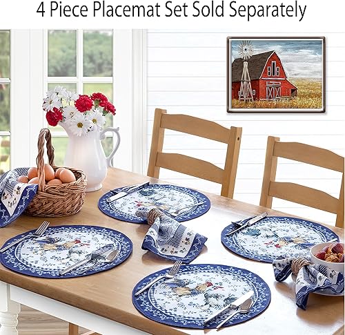 Miniatura 8 de Home Bargains Plus Blue Provence - Mantel de tela con borde de gallo, resistente a las manchas y al agua, mantel de campo sin arrugas, 52 x 70