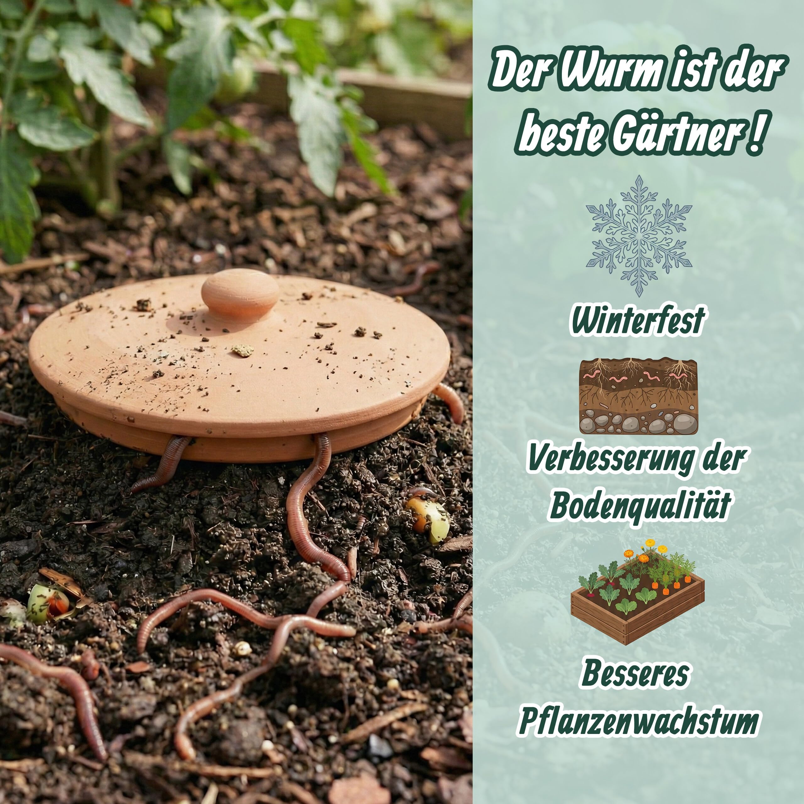 Relaxdays Wurmkomposter zum Eingraben, 1 L, Wurmturm für Küchenabfälle, Deckel, Komposter Garten & Beet, Ton, terrakotta