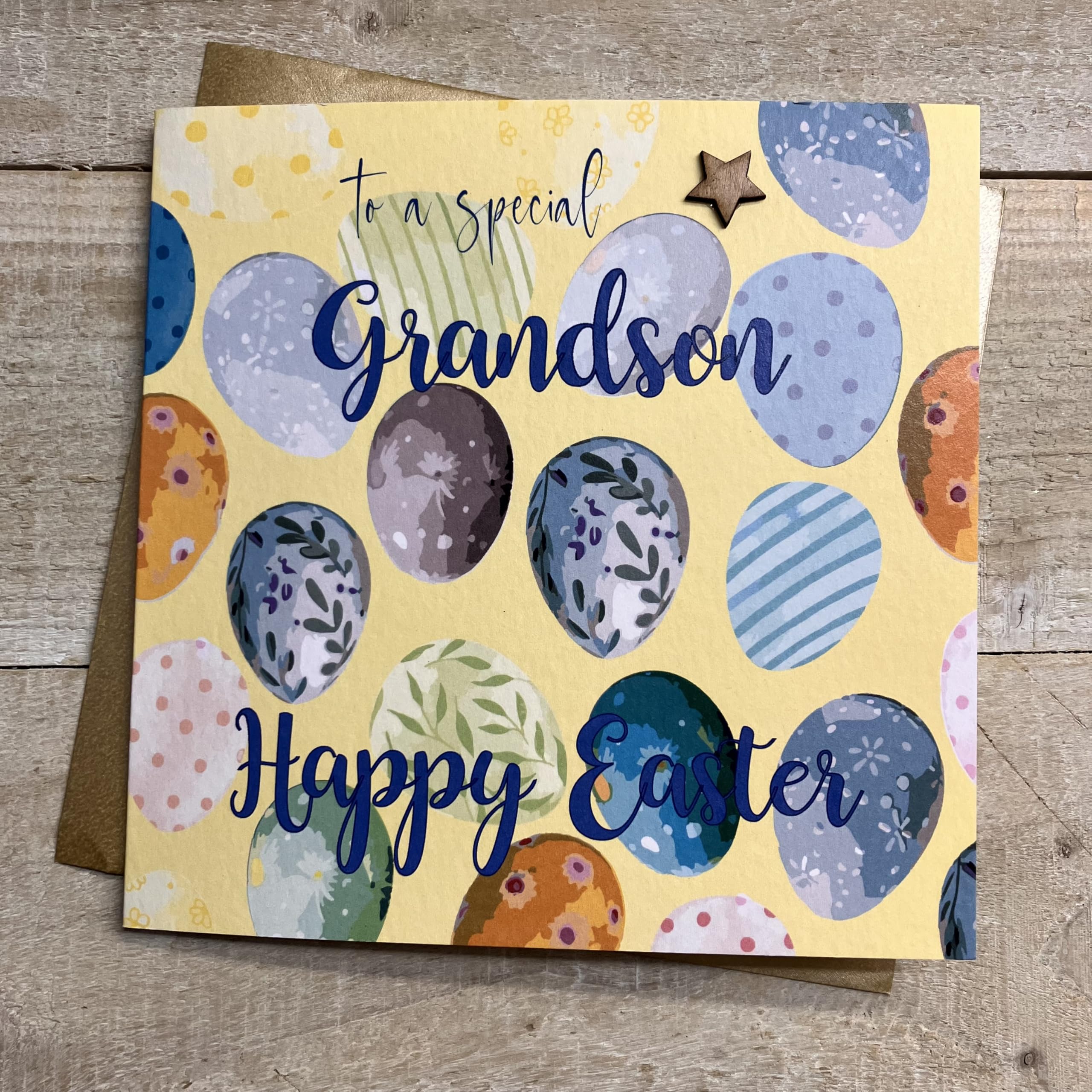 WHITE COTTON CARDS GRANDSON EGGS EASTER CARD, HANDMADE (E25-10)