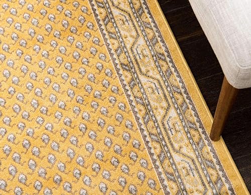 Miniatura 5 de Unique Loom Williamsburg Collection - Alfombra tradicional con borde central de puntos, 2 pies 9 pulgadas x 9 pies 10 pulgadas, color amarillogris