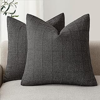 Foindtower Set of 2 Decorative Linen Check Throw Pillow Covers Neutral F...