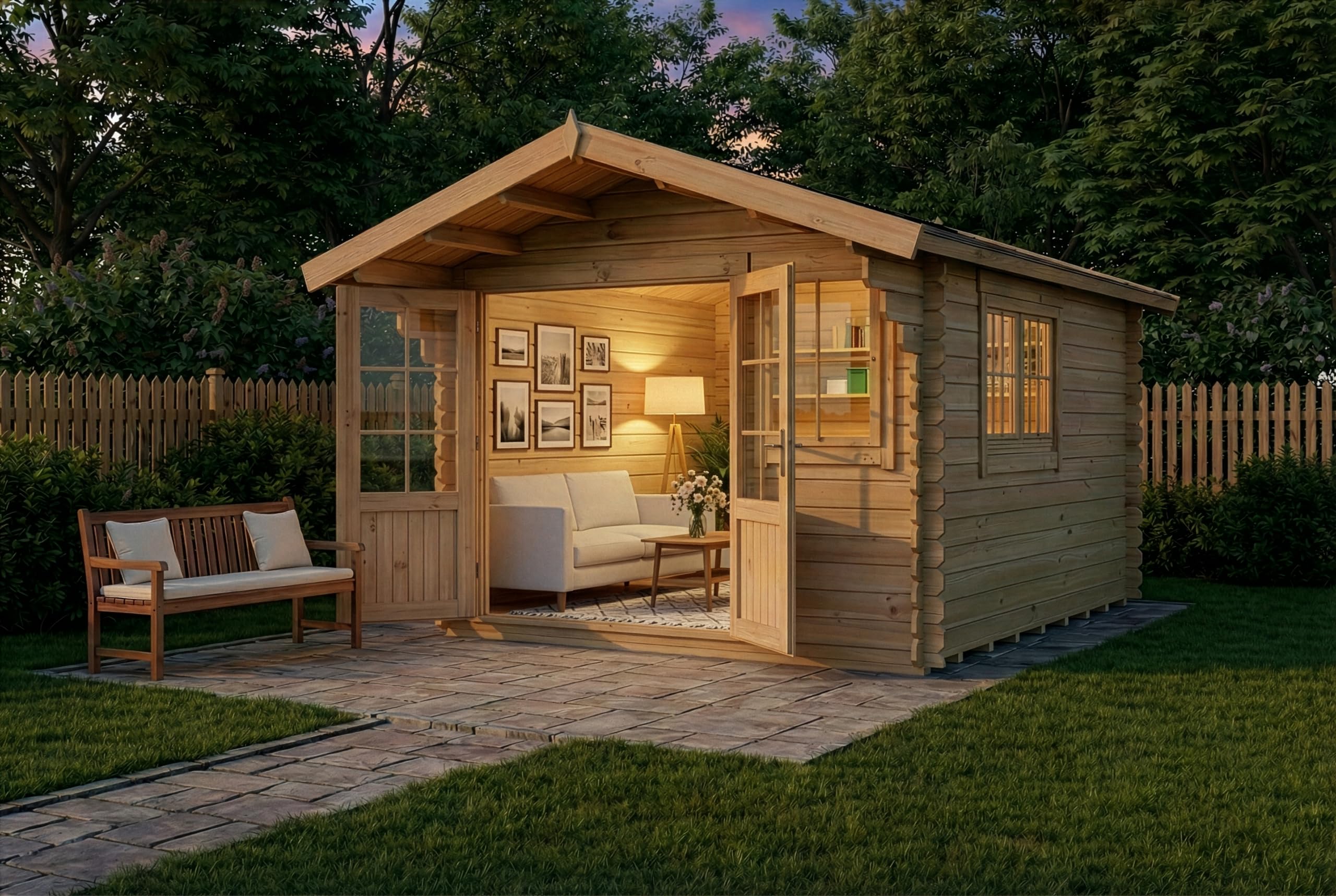 Alpholz Gartenhaus Gabriel-34 mit Fußboden aus Holz, Gerätehaus 300x400, 10,07 m², 34 mm Wandstärke, Holzhaus in Blockbohlen-Bauweise inkl. Fenster, Doppelfenster und Leimholztür Naturbelassen