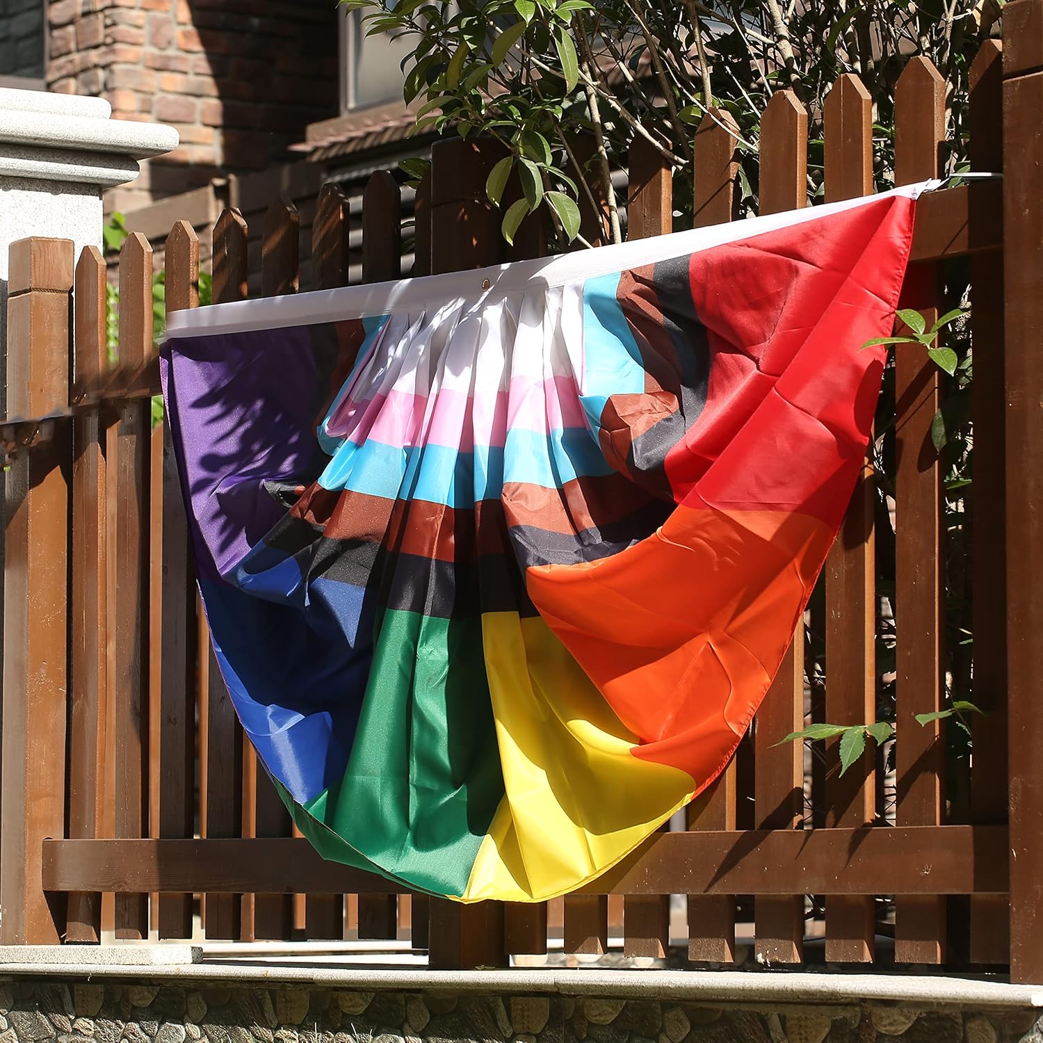 Progress Rainbow Pride Pleated Fan Flag Bunting 3 x 6 Ft Rainbow Pleated 2 Pcs Fan Flag Banner, Progress Half Flag Party Decorations Supplies For Parades,celebration,Festival.