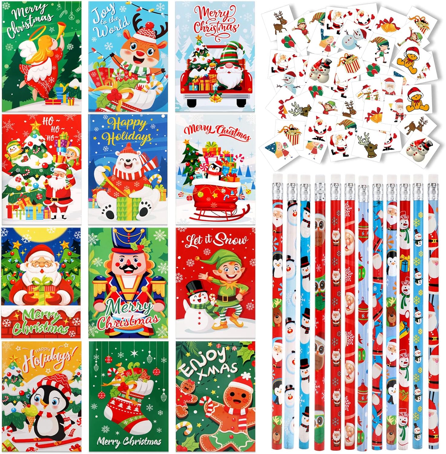 HOWAF Mini Christmas Notepads Pocket Notebooks and Christmas Pencils