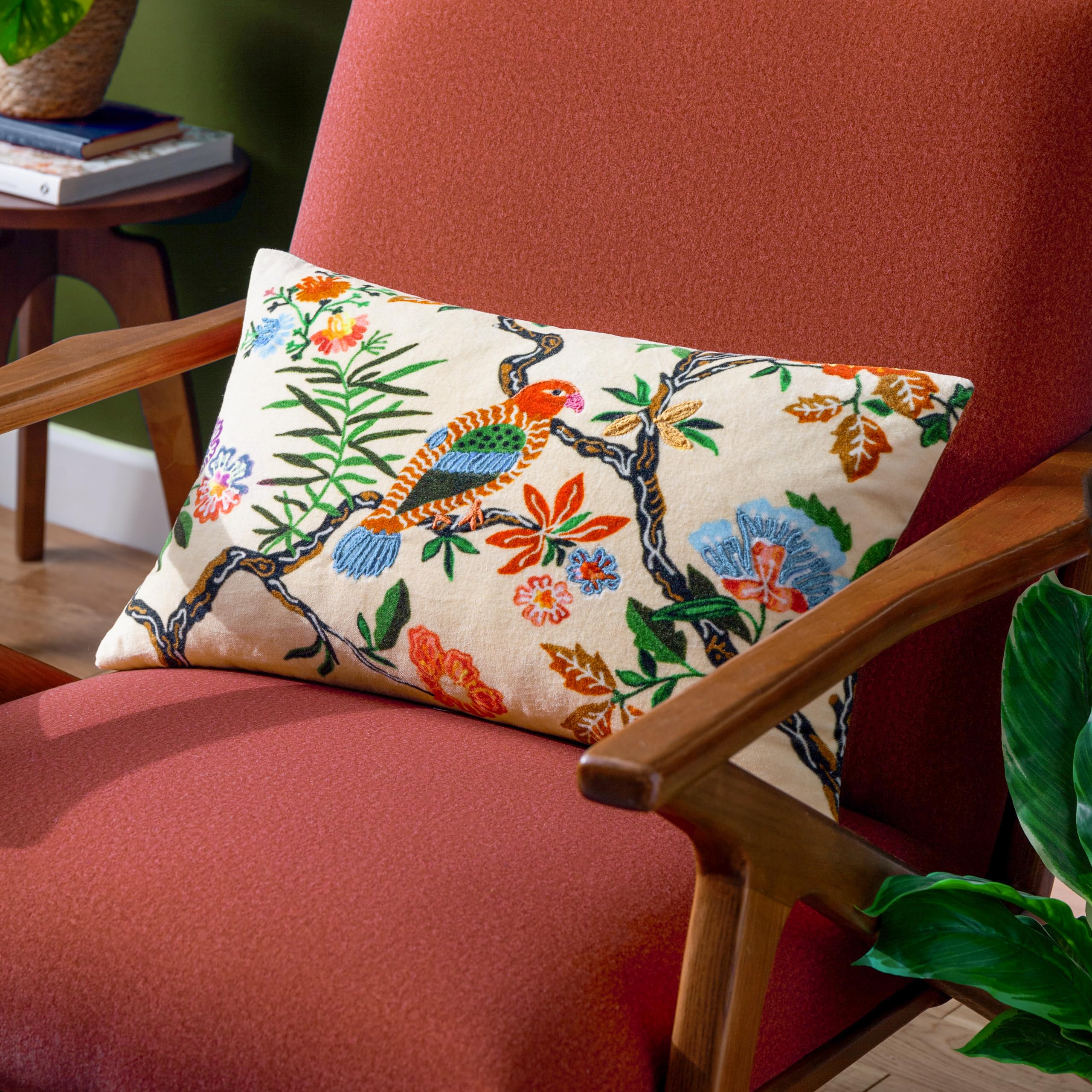 Furn. Multicolour Wylder Tropics Sittacula Embroidered Cushion Cover - 30X50cm